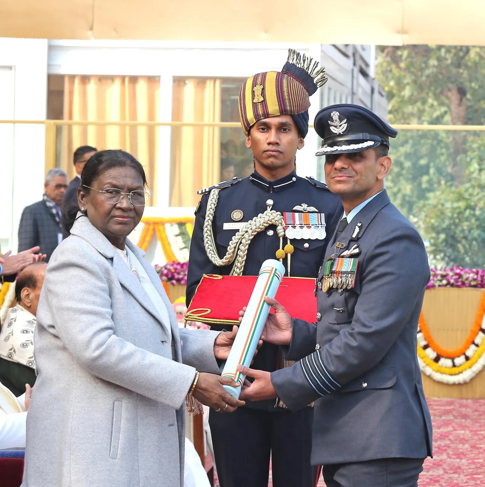 President of Bharat, Smt. Droupadi Murmu confers the Ashoka Chakra to Group Captain Shubhanshu Shukla
