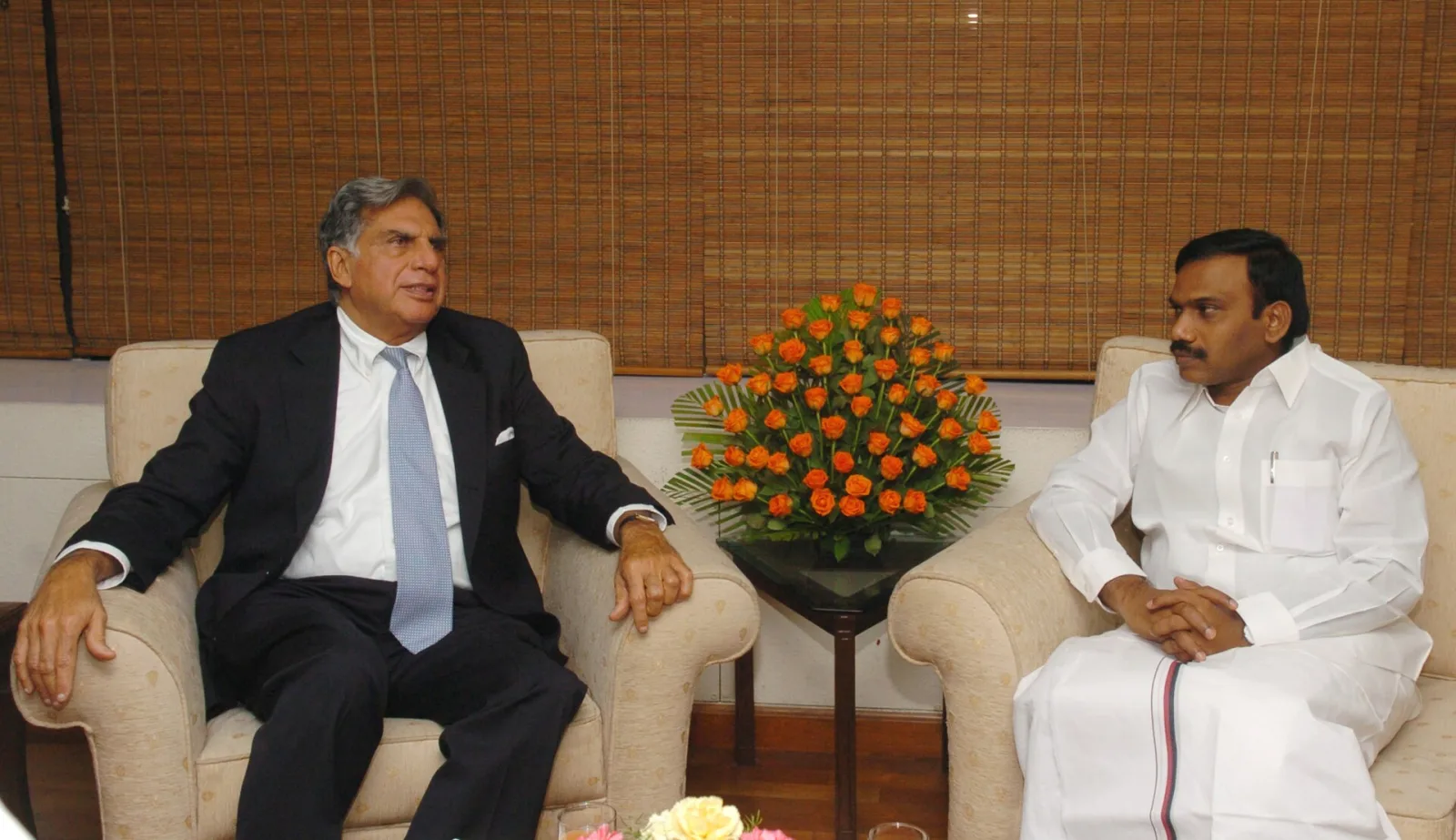 The Eminent Industrialist, Shri.Ratan Tata meeting with the Union Minister for Communications & Information Technology, Shri A. Raja, in New Delhi on May 24, 2007