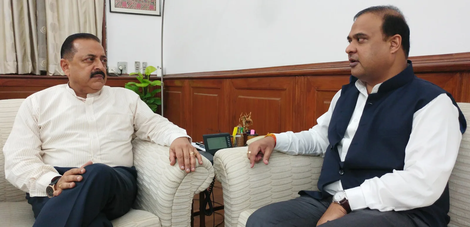 Himanta Biswa Sarma calling on the Minister of State for Development of North Eastern Region (IC), Prime Minister’s Office, Personnel, Public Grievances & Pensions, Atomic Energy and Space, Dr. Jitend