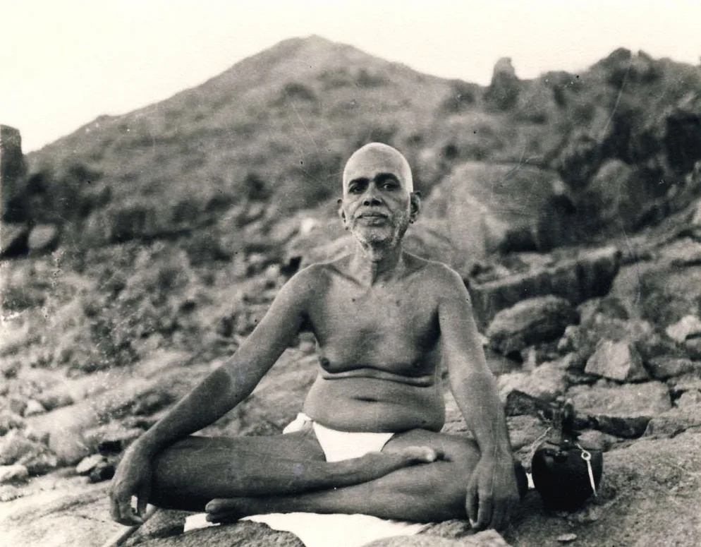 Indian mystic Ramana Maharshi (1879-1950) sit.